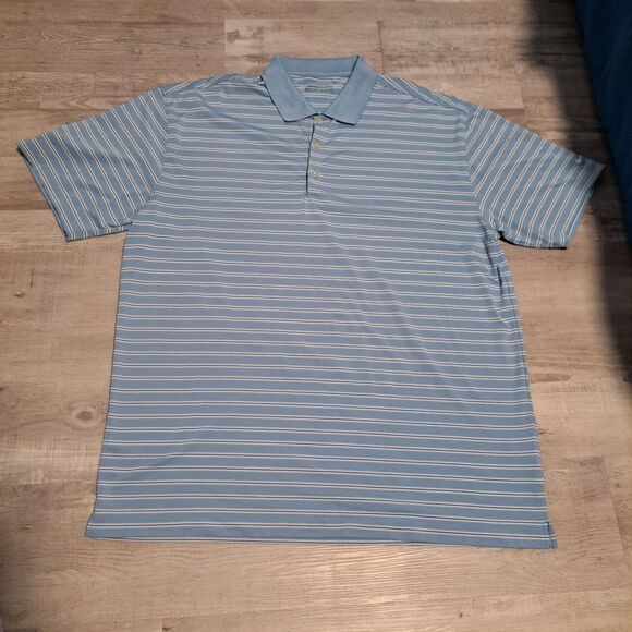 Nike Golf Shirt Mens XXL Dri Fit Polo Shirt Collar Vent Blue Logo Tatum Ranch - Picture 1 of 9